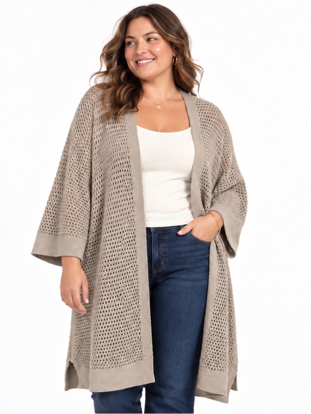 Old Navy Crochet Open-Front Cardigan 100% Cotton Kimono Sweater Size XXL